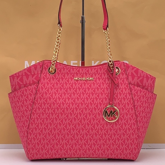 MICHAEL KORS LARGE CHAIN SHOULDER TOTE BAG ELECTRIC PINK COLOR - Picture 3 of 15